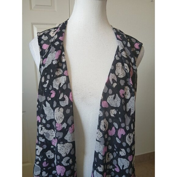 Logo Lori Goldstein  Womens Vest Large Open Front Sleeveless Art Black Pink Gray - Picture 8 of 11
